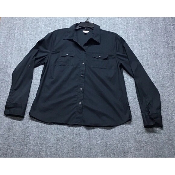 Old Navy EST 1994 Womens Large Blouse Black Button Up Collard Long Sleeve - Picture 1 of 10